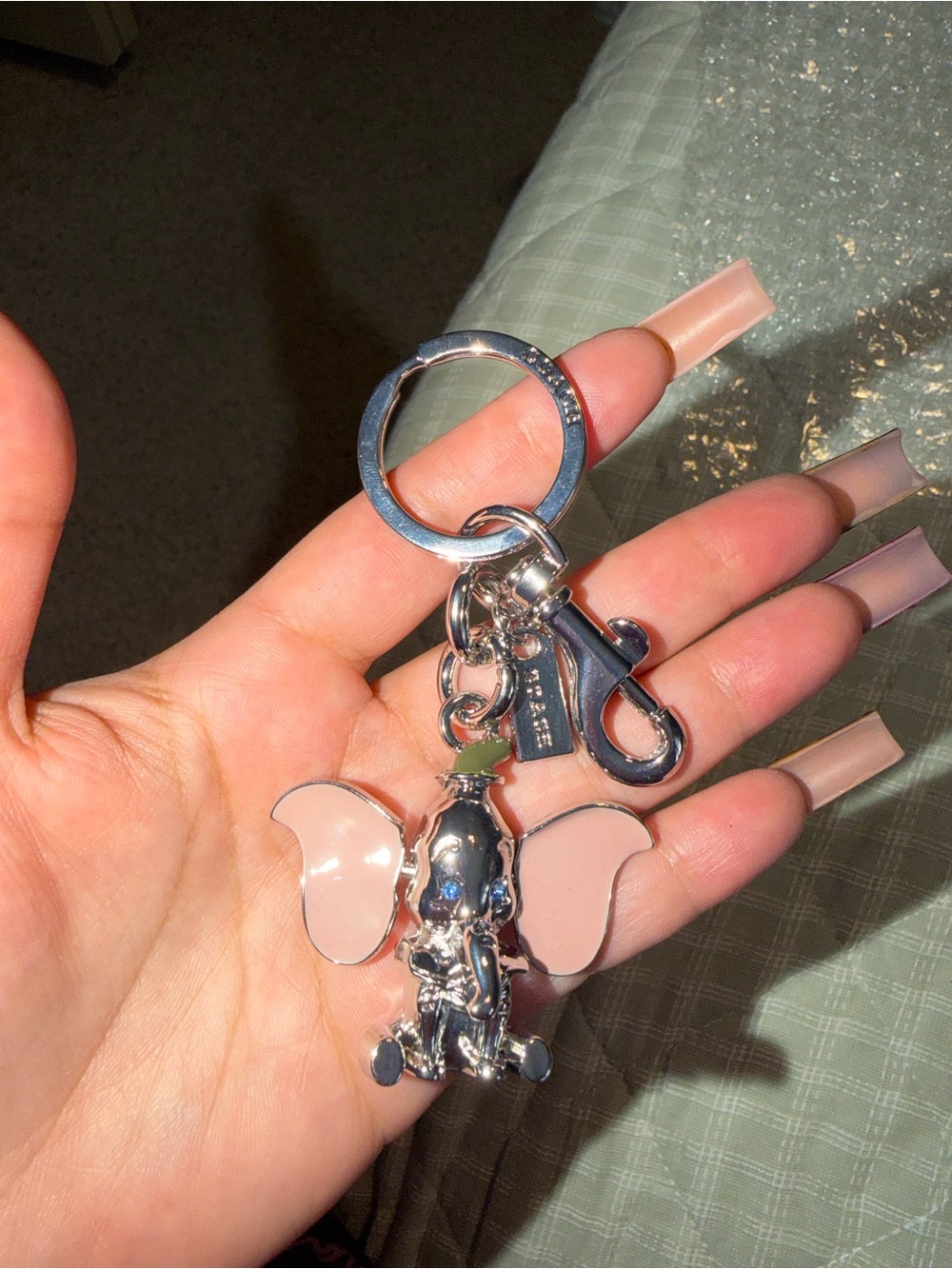 Coach Silver-tone Elephant Keychain with Pink Enamel Ears